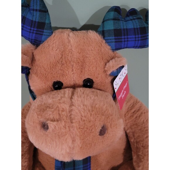 Holiday time 16" moose with plaid designed scarf, antlers, and feet soft toy - Picture 2 of 6